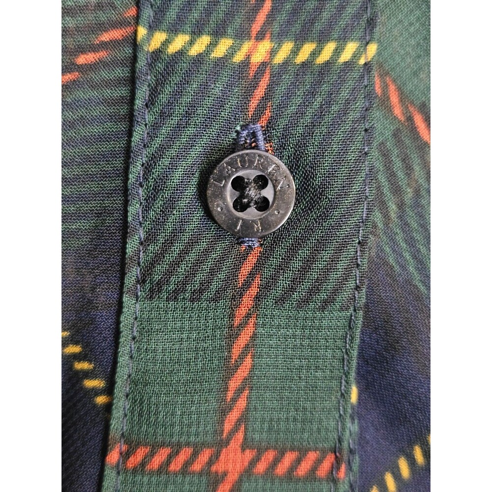 LAUREN RALPH LAUREN Shirt Women's 3X Green Tartan Plaid Ruffle Sheer Button LRL - Picture 11 of 13